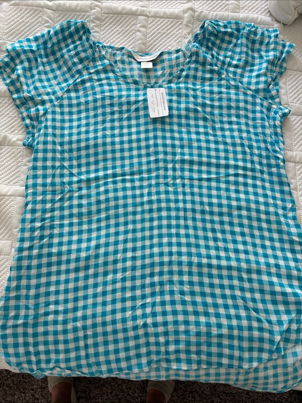 Christopher & Banks Blue Gingham Short Sleeve Blouse (S)